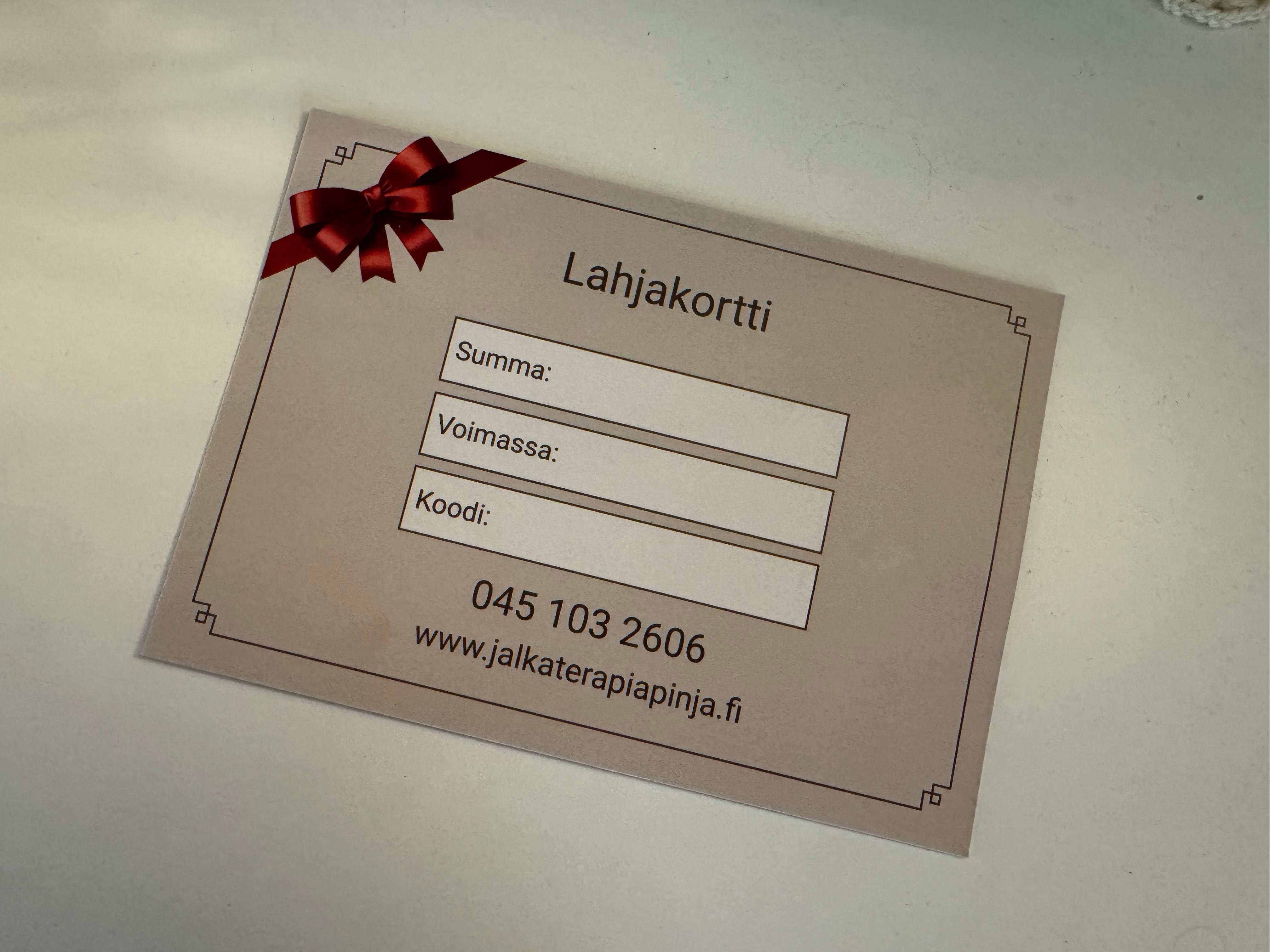 Lahjakortti nyt saatavilla
